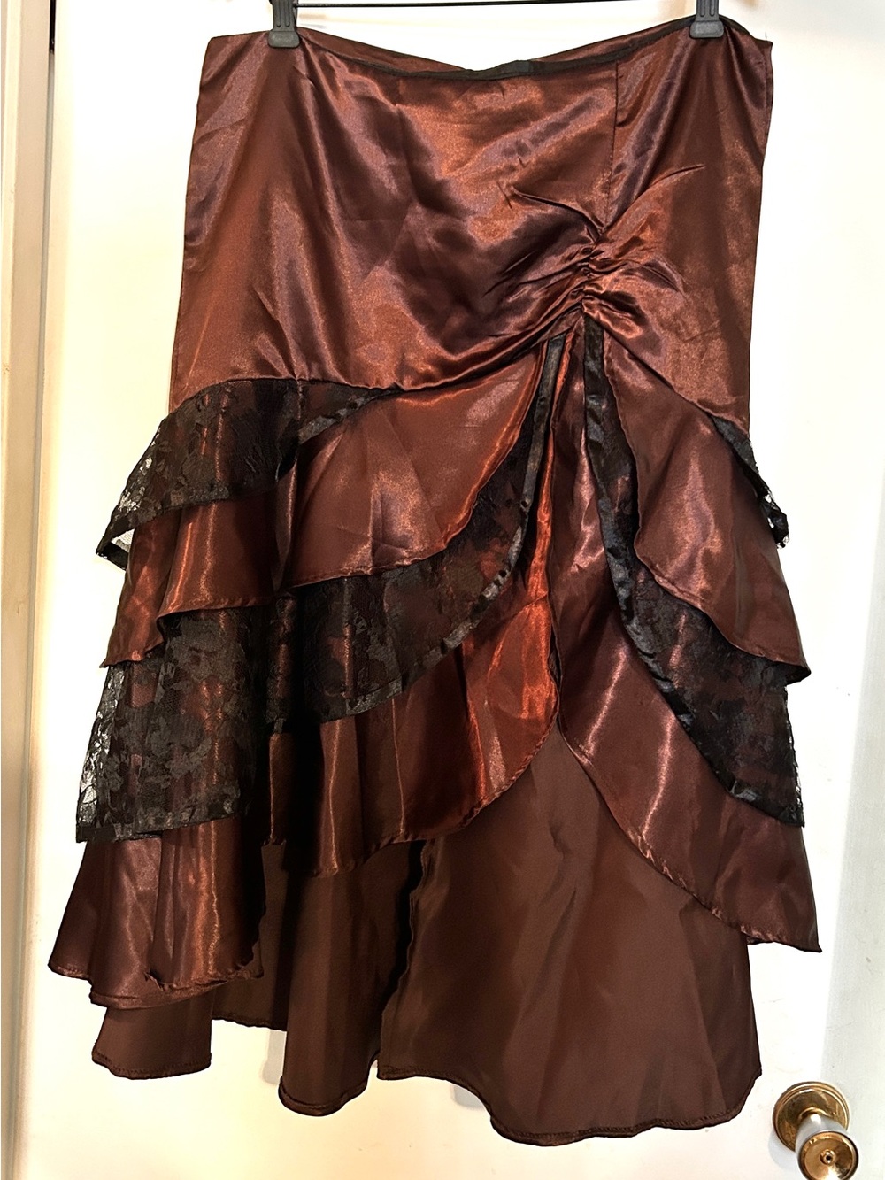Burleska Steampunk Brown Satin & Black High-Low Lace Skirt